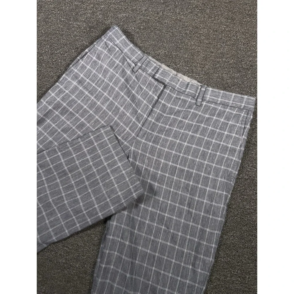 Banana Republic Pants Men 34x30 (Fits 36x29) Gray Linen Windowpane Dress Preppy